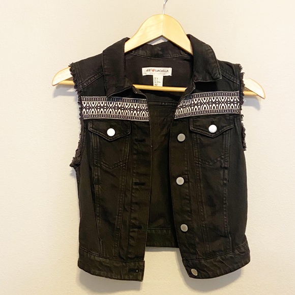 distressed black denim vest